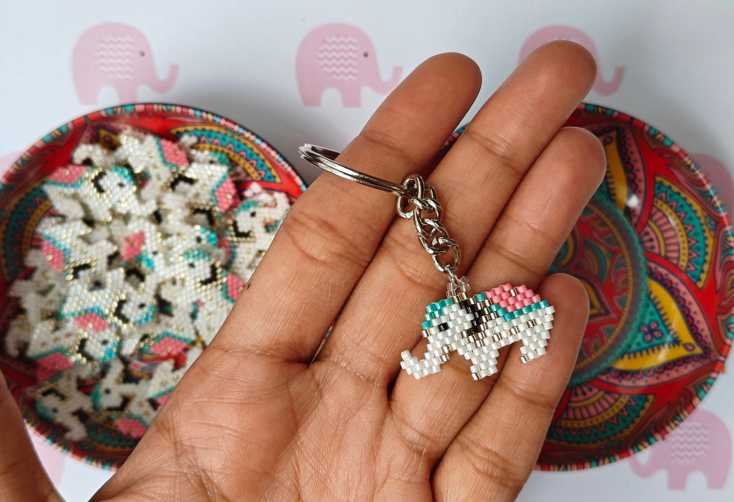 Beaded Elephant Keychain