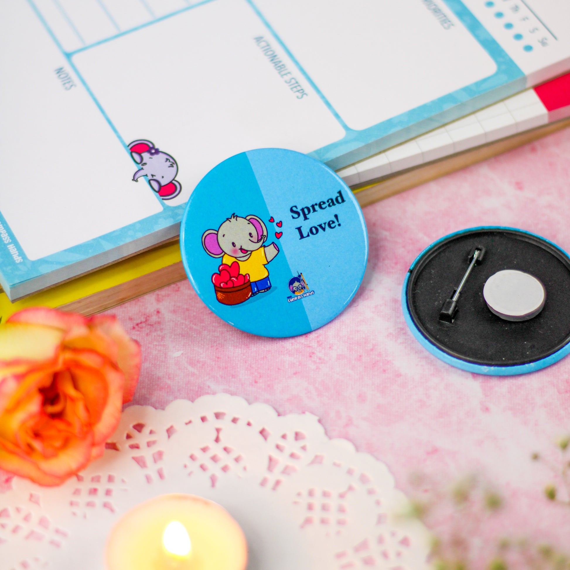 Spread Love Badge + Magnet feat. Baby Elephant - Miss Compass Hands