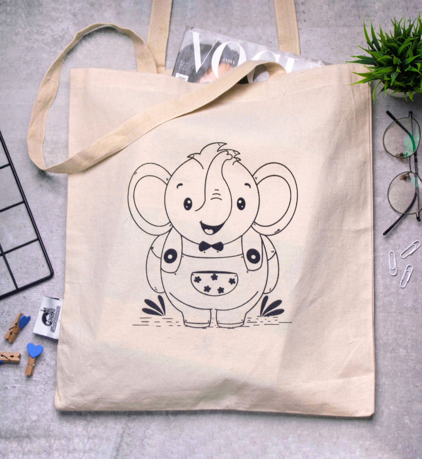 "Happy Baby Elephant" Tote Bag - Miss Compass Hands