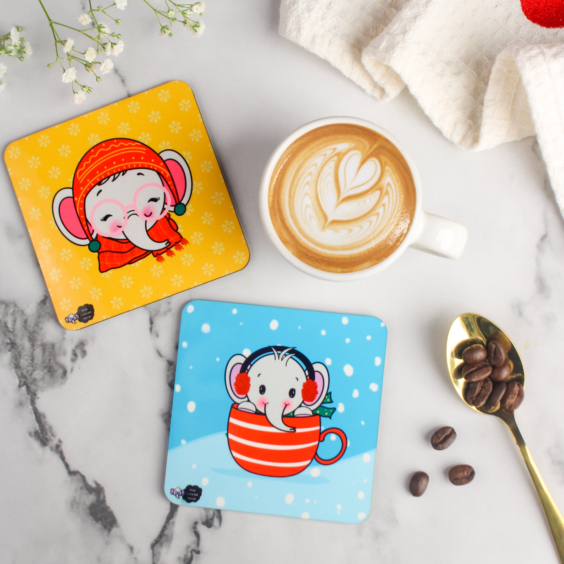 Elephant-themed Coasters - Miss Compass Hands