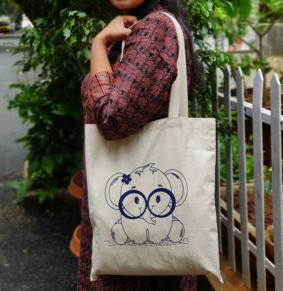 "Curious Baby Elephant" Tote bag - Miss Compass Hands