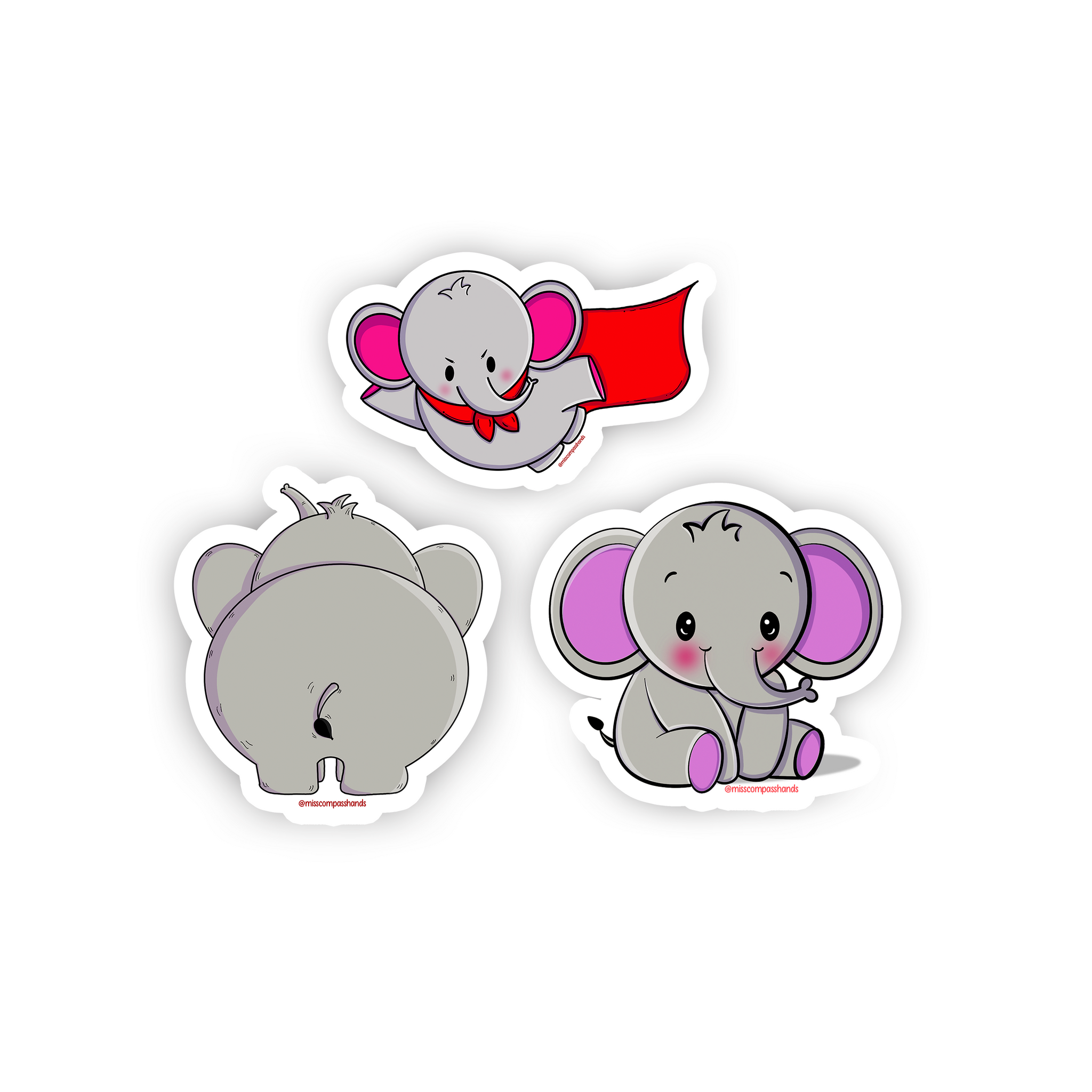 Cute Elephants - Laptop Stickers - Miss Compass Hands